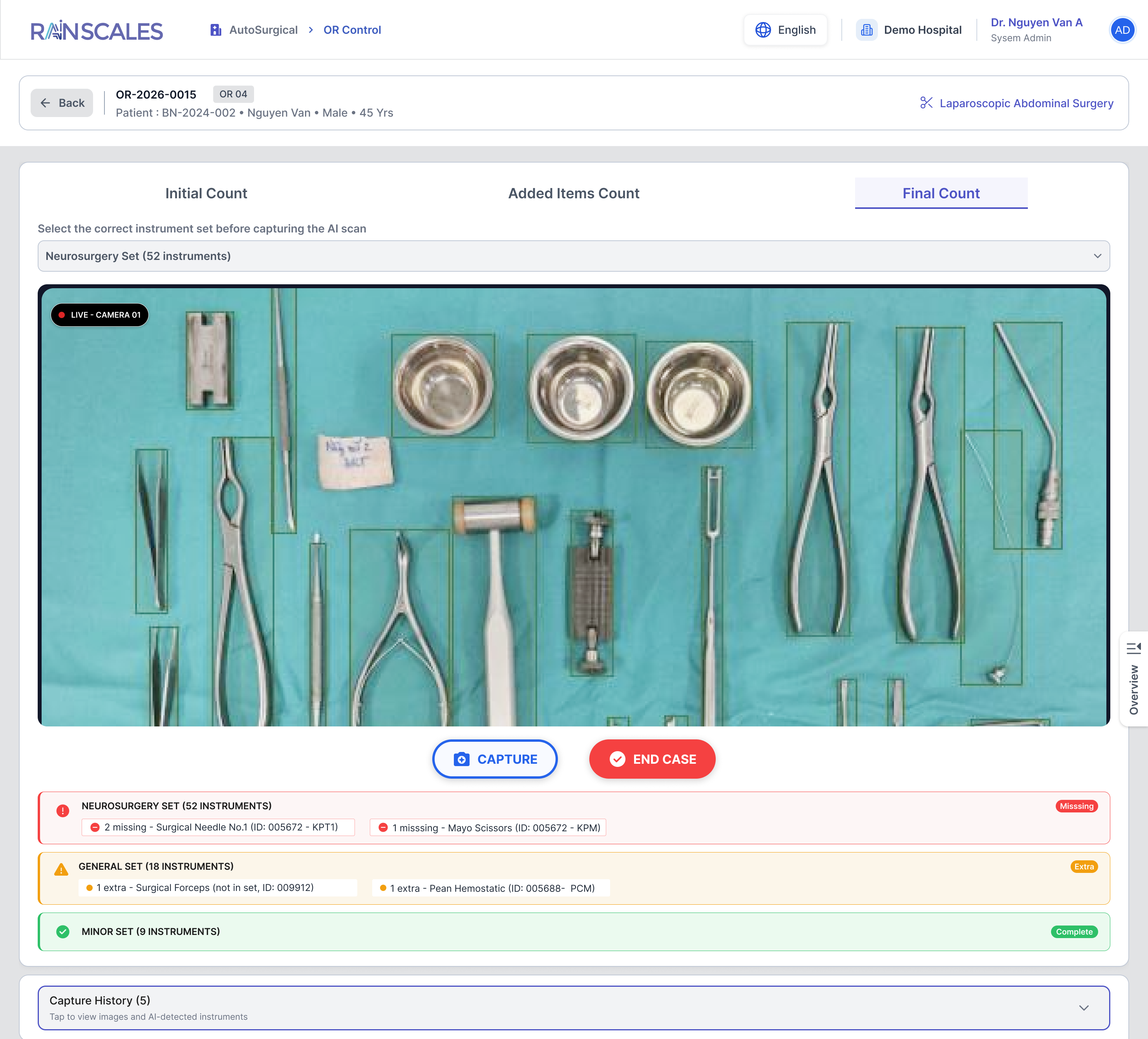 AutoSurgical OR Control: AI-assisted instrument reconciliation during the procedure.